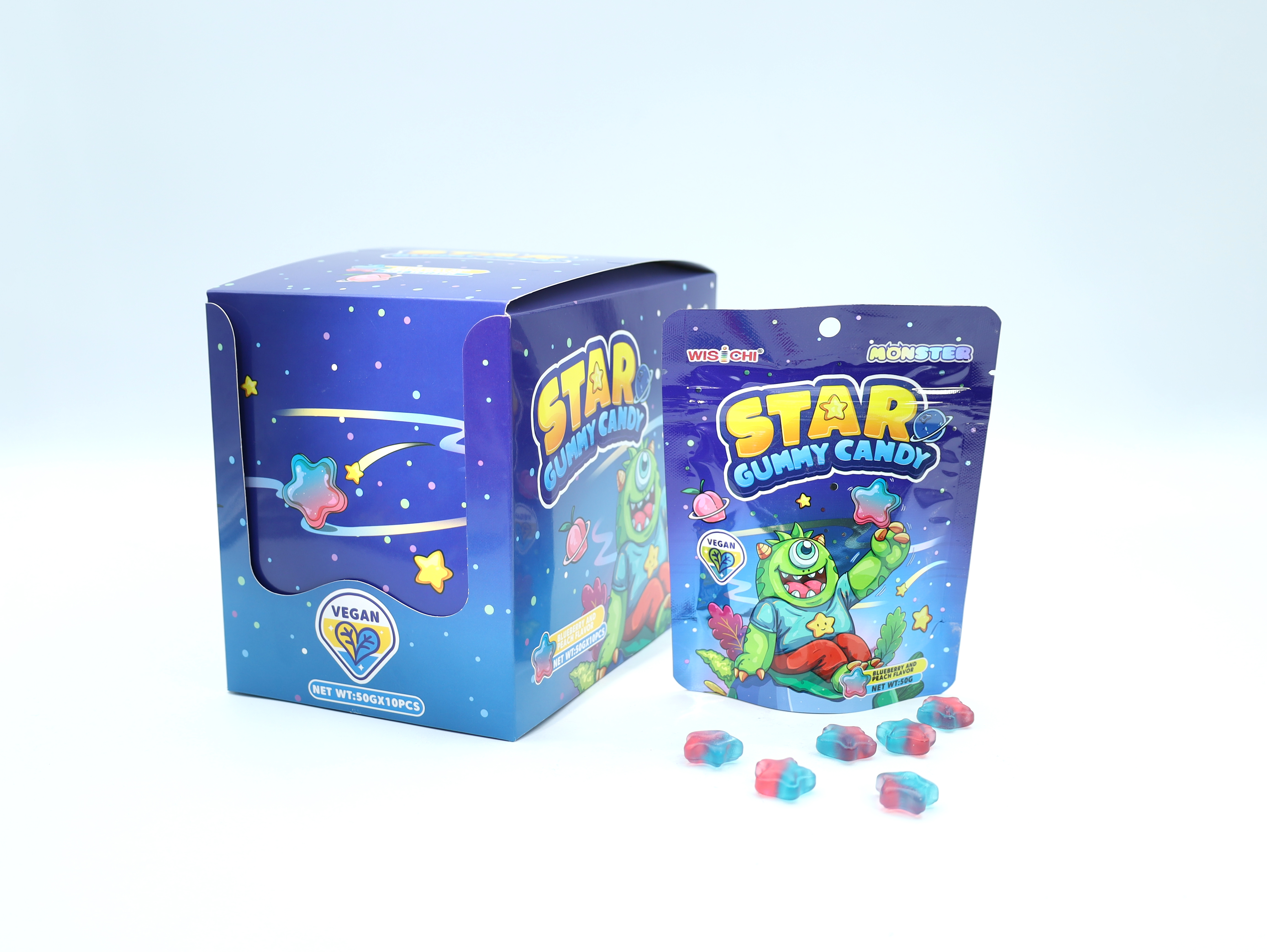 50g Star Pectin Gummy Candy Peach and Blueberry